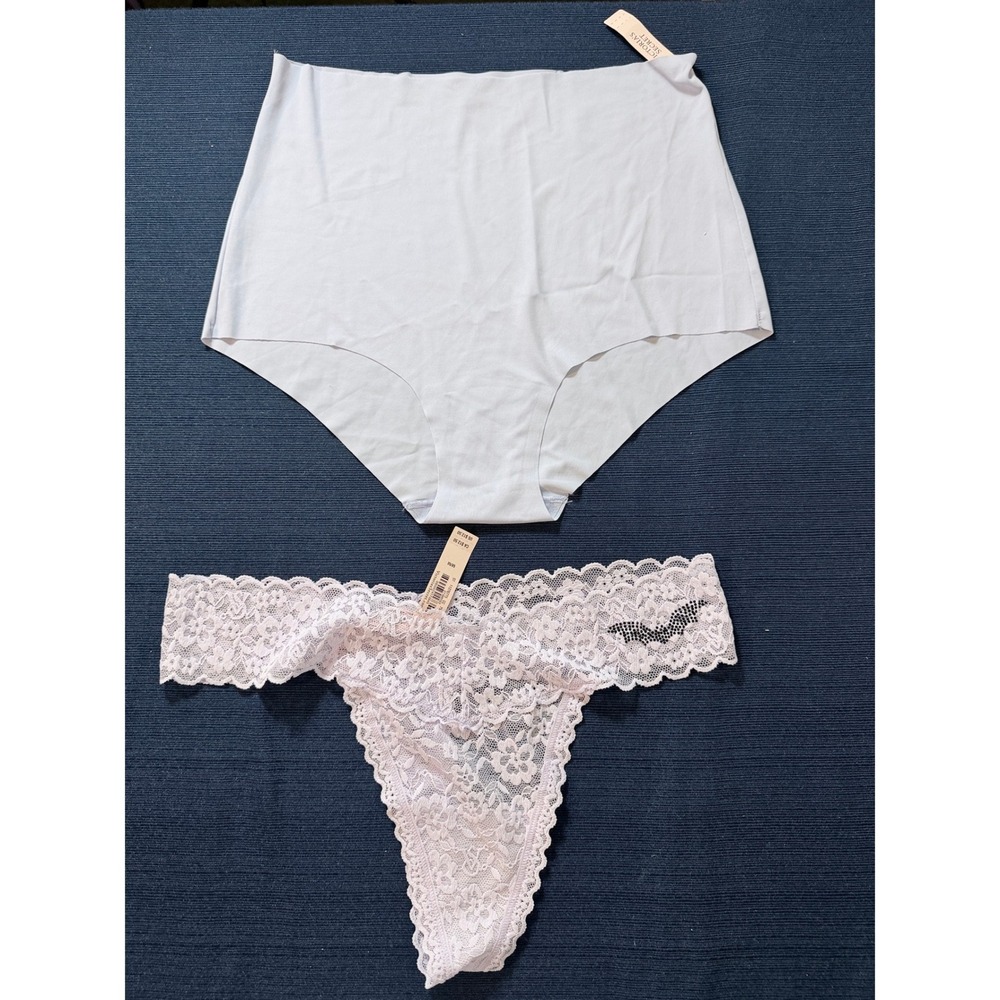 Victoria's Secret Panty Set M Lace Thong Rhinestone Bat High Waist Coquette